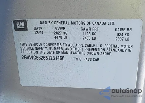 2005 Buick Lacrosse Cx из США, поврежденный, VIN 2G4WC562651231466